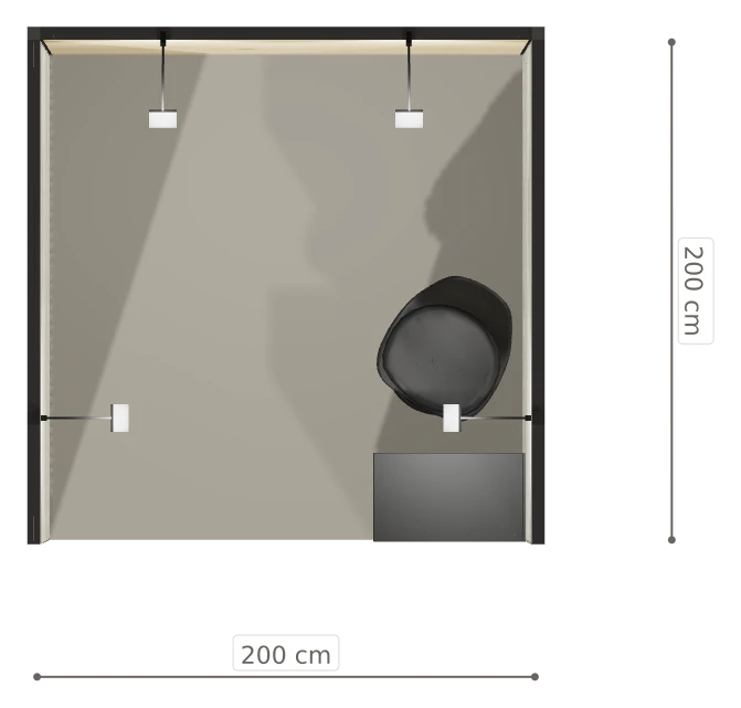 Rzut z góry stoiska stoisko szeregowe 2x2 m50 podstawowy z0 r0 s0 l1 e0 p0 w0 m0 g0 a0