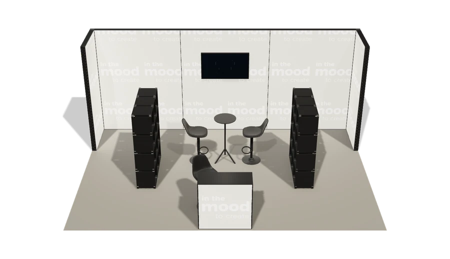 Układ z góry stoiska targowego stoisko polwyspowe 6x4 m100 led z ekranem z0 r0 s0 l1 e1 p0 w0 m0 g0 a4 v2 o2