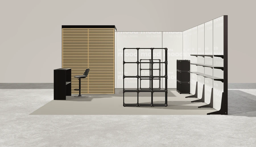 Z boku stoiska targowego stoisko narozne lewe 6x5 m100 led  pelny z0 r1 s2 l1 e0 p0 w2 m1 g0 a3 v2 o1