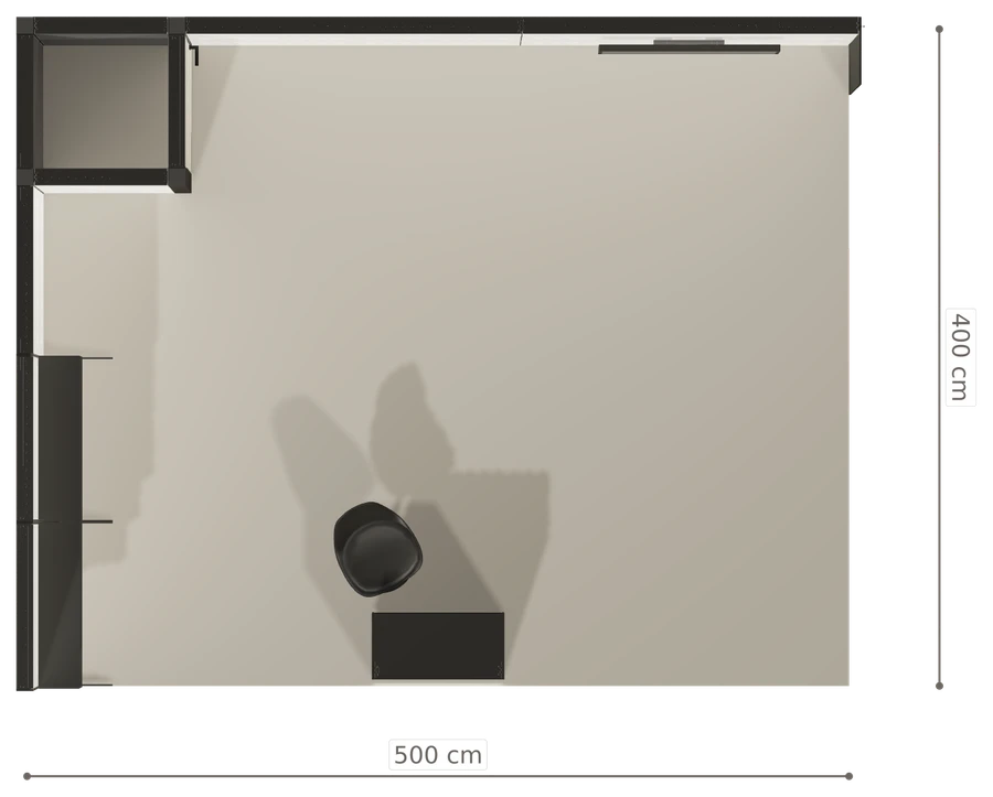 Rzut z góry stoiska stoisko narozne lewe 5x4 m100 led  ekspozycyjny z1 r1 s0 l1 e1 p0 w0 m0 g0 a4 v2 o3