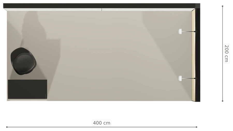 Rzut z góry stoiska stoisko narozne prawe 4x2 m100 led podstawowy z0 r0 s0 l1 e0 p0 w0 m0 g0 a2 v2 o2