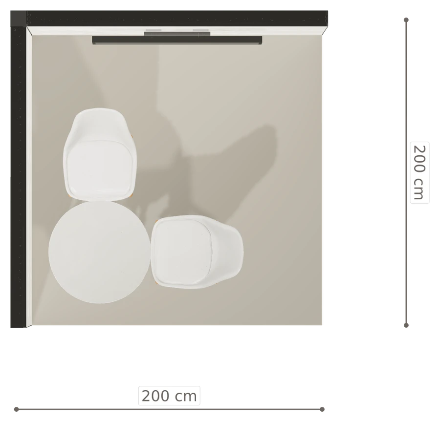 Rzut z góry stoiska stoisko narozne lewe 2x2 m100 led  z ekranem z0 r0 s0 l0 e1 p0 w0 m0 g0 a4 v2 o4