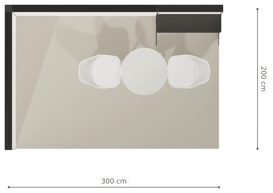 Rzut z góry stoiska stoisko narozne lewe 3x2 m100 led  ekspozycyjny z0 r1 s0 l0 e0 p0 w2 m0 g0 a4 v2 o2