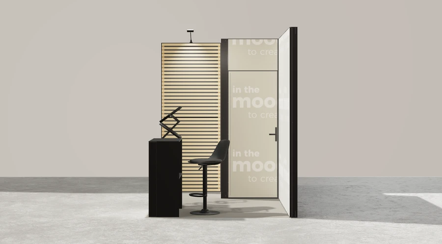 Z boku stoiska targowego stoisko narozne lewe 3x2 m100 led  z zapleczem z1 r0 s0 l1 e0 p0 w0 m0 g0 a2 v2 o3
