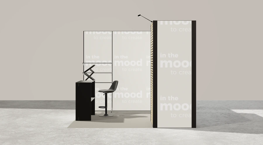 Z boku stoiska targowego stoisko narozne lewe 3x3 m100 led ekspozycyjny z1 r1 s0 l1 e0 p0 w0 m0 g0 a0 v2a o2