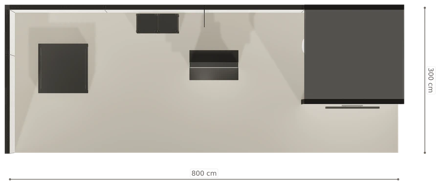Rzut z góry stoiska stoisko narozne lewe 8x3 m100 led  pelny z0 r0 s1 l0 e1 p0 w0 m0 g0 a4 v2 o4