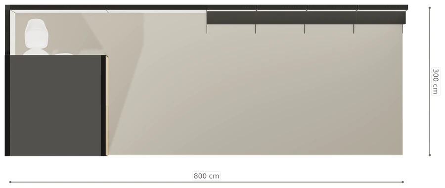 Rzut z góry stoiska stoisko narozne lewe 8x3 m100 led  pelny z0 r1 s1 l0 e0 p0 w0 m1 g0 a3 v2 o5