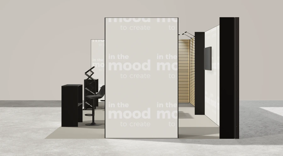 Z boku stoiska targowego stoisko narozne lewe 8x4 m100 led  z ekranem z0 r0 s0 l1 e1 p0 w0 m0 g0 a2 v2 o5