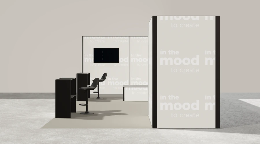 Z boku stoiska targowego stoisko narozne lewe 8x4 m100 led  ekspozycyjny z3 r1 s0 l1 e1 p0 w2 m0 g0 a0 v2a o1