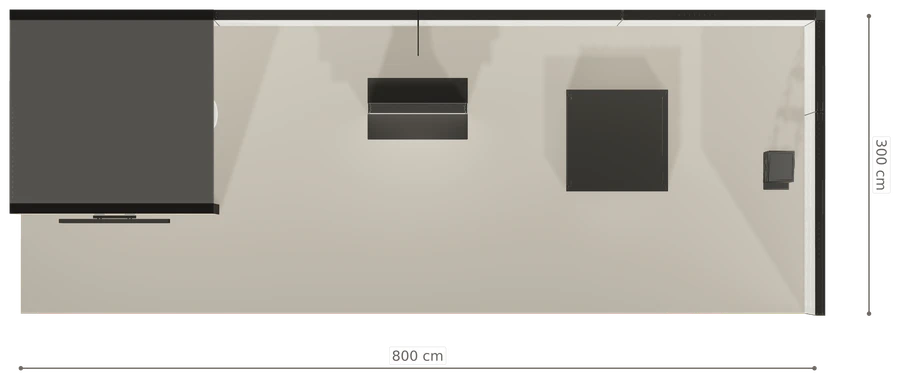 Rzut z góry stoiska stoisko narozne prawe 8x3 m100 led  pelny z0 r0 s1 l0 e1 p0 w0 m0 g0 a3 v2 o5