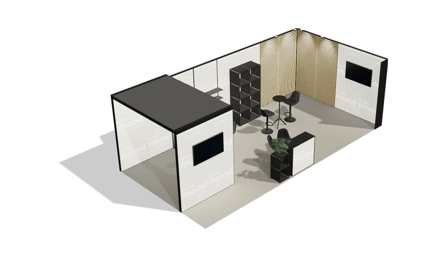 Układ z góry stoiska targowego stoisko narozne prawe 8x4 m100 led  pelny z0 r1 s2 l1 e1 p0 w2 m0 g0 a0 v2 o2