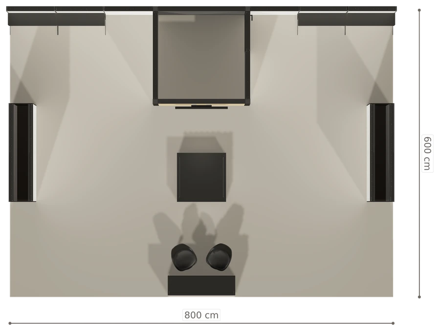 Rzut z góry stoiska stoisko polwyspowe 8x6 m100 led  ekspozycyjny xl z3 r2 s0 l1 e1 p0 w0 m0 g0 a0 v2 o2