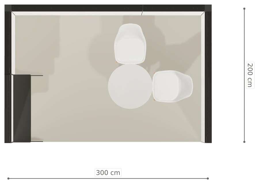 Rzut z góry stoiska stoisko szeregowe 3x2 m100 led  ekspozycyjny z0 r1 s0 l0 e0 p0 w2 m0 g0 a4 v2 o5