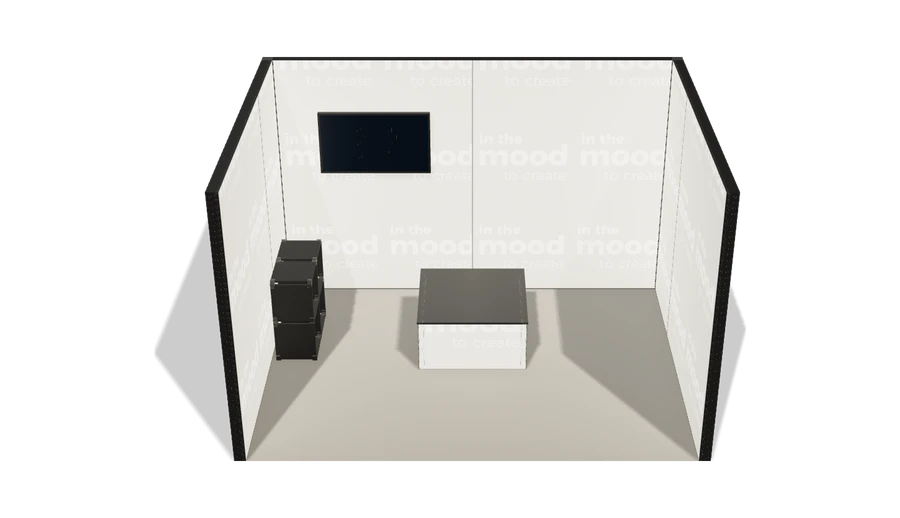 Układ z góry stoiska targowego stoisko szeregowe 4x3 m100 led z ekranem z0 r0 s0 l0 e1 p0 w0 m0 g0 a4 v2 o5
