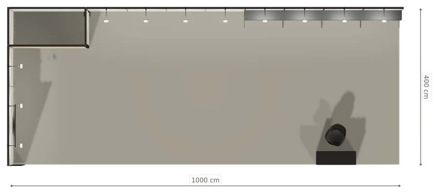 Rzut z góry stoiska stoisko narozne lewe 10x4 m50 ekspozycyjny z2 r1 s0 l1 e1 p0 w0 m0 g0 a0