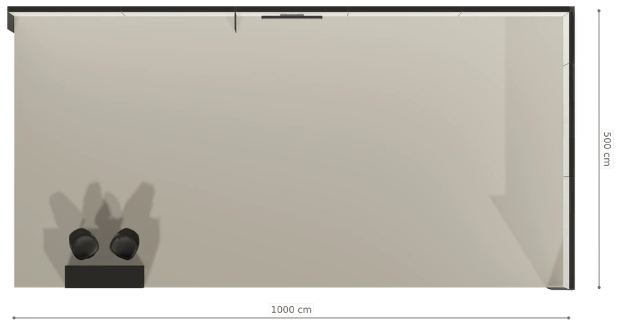 Rzut z góry stoiska stoisko narozne prawe 10x5 m100 led z ekranem z0 r0 s0 l1 e1 p0 w0 m0 g0 a0