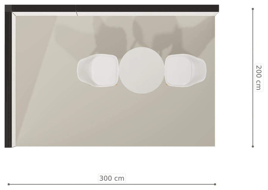 Rzut z góry stoiska stoisko narozne lewe 3x2 m100 led podstawowy z0 r0 s0 l0 e0 p0 w0 m0 g0 a4 v2 o4