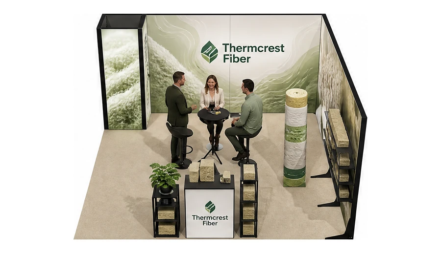 Stoisko 5 × 5 m narożne prawe dla branży izolacje techniczne, przykładowa marka Thermcrest Fiber
