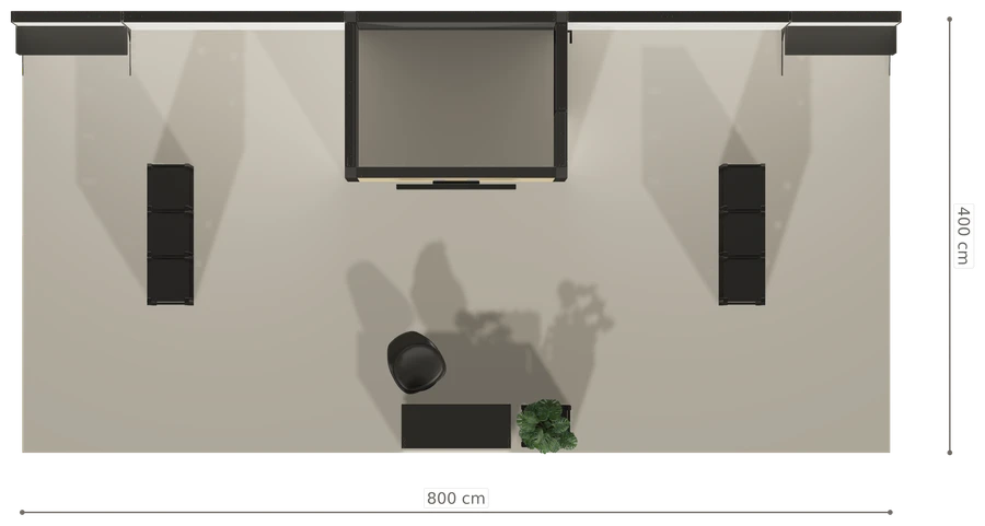 Rzut z góry stoiska stoisko polwyspowe 8x4 m100 led ekspozycyjny z2 r1 s0 l1 e1 p0 w0 m0 g0 a1 v2 o3