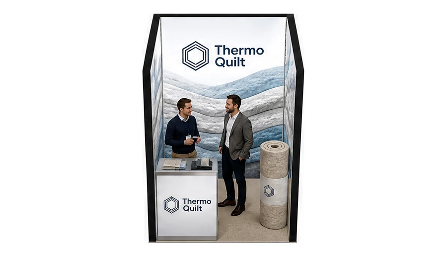 Stoisko 2 × 2 m szeregowe dla branży izolacje techniczne, przykładowa marka Thermo Quilt