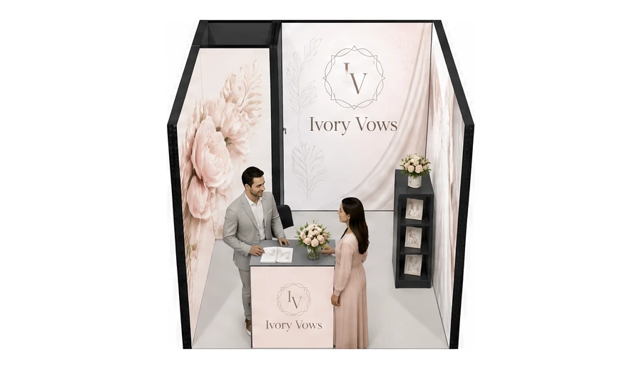 Stoisko 3 × 3 m szeregowe dla branży branża ślubna, przykładowa marka Ivory Vows