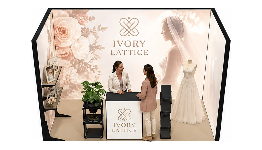 Stoisko 4 × 2 m szeregowe dla branży branża ślubna, przykładowa marka Ivory Lattice