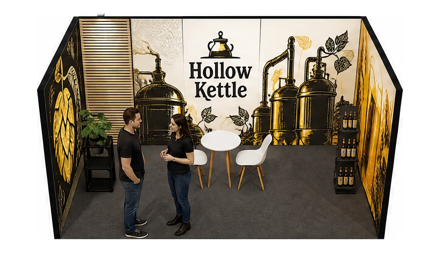 Stoisko 5 × 3 m szeregowe dla branży browar rzemieślniczy, przykładowa marka Hollow Kettle