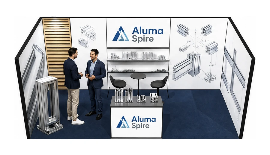 Stoisko 6 × 3 m szeregowe dla branży profile aluminiowe, przykładowa marka Aluma Spire