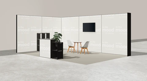 Gotowe stoisko 6 × 4 m, narożne lewe