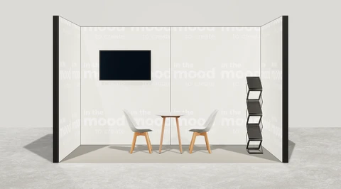 Wizualizacja: Stoisko szeregowe 4×2 m, z mocowaniem TV