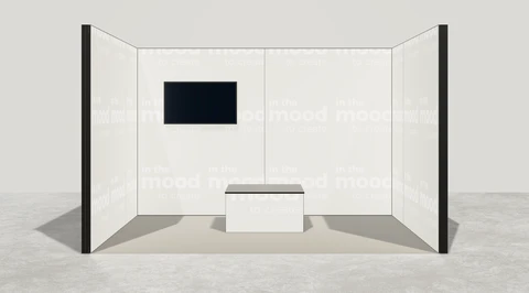 Wizualizacja: Stoisko szeregowe 4×3 m, z mocowaniem TV