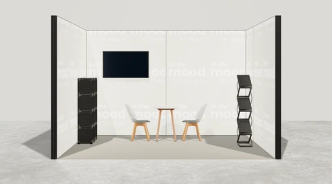 Wizualizacja: Stoisko szeregowe 4×3 m, z mocowaniem TV
